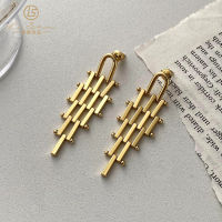 Anting Trapesium ทองเหลืองชุบด้วยไฟฟ้า18K สีทองรูปทรงเรขาคณิตสำหรับต่างหูดีไซน์ของชนกลุ่มน้อยหญิง Xai