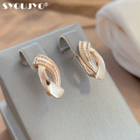 SYOUJYO Glossy 585 Rose Gold Womens Earrings Vintage Design Natural Zircon Party Delicate Jewelry High Quality Earrings