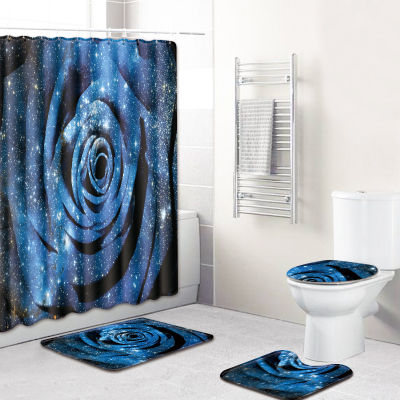 Zeegle Waterproof Shower Curtain with Hooks Bath Mat Set Absorbent Toilet Seat Cover Mat Washable Bathroom Floor Rugs