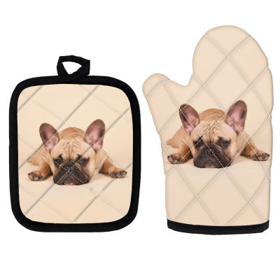 French Bulldog Print Microwave Glove Black Animal Dog Cat Pattern Kitchen Potholder Mat Potholder Gloves Mitts Home Oven Mitts