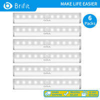 Brifit 6 ชิ้น Motion Sensor ไฟ 10 LED DIY แบตเตอรี่ขับเคลื่อนไฟกลางคืนติดบนบันไดตู้เสื้อผ้าแสงโคมไฟบาร์