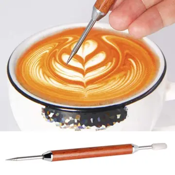 Coffee Art Pen, Coffee Fancy Art Needle Barista Tool, Wood Handle Stainless  Decorating Coffee Art N