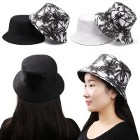 OKDEALS ผ้าใบฤดูร้อนหมวกชาวประมงมะพร้าวกันแดดหมวกบังแดด Topi Bucket สองด้านแบบลำลองพับเก็บได้