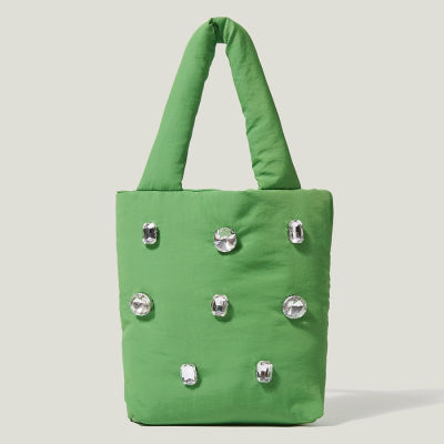 Winter Nieuwe Eenvoudige Draagbare Vrouwelijke Tas Ontwerp Nylon Gedrukt Rhinestone Bag Hoge Kwaliteit Effen Kleur Candy Bag