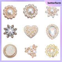 BETTERFORM 10PCS ตัดเย็บเสื้อผ้า รูปดอกไม้ คริสตัล กระดุมมุก กิ๊บติดผมไข่มุก ปุ่ม Rhinestone เครื่องประดับศีรษะ