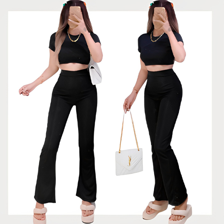 KILY PH 2023 OOTD 2 in 1 Terno Knitted Croptop and Flare Pants Terno ...