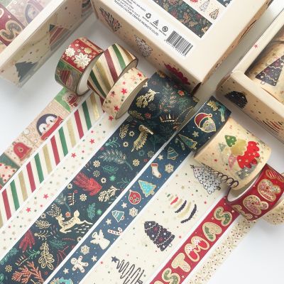【LZ】▪☸  Mohamm 8 rolos folha de ouro natal decorativo washi fita conjunto para diy artes artesanato scrapbooking projetos embrulho presente