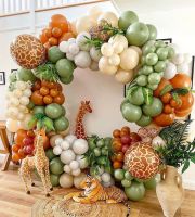 [HOT MAKXJWIGO 542] 116/137Pcs Jungle Birthday Party Giraffe Latex พิมพ์บอลลูน Garland Baby Shower Decor เด็กสีชมพู Sage สีเขียวบอลลูน Arch