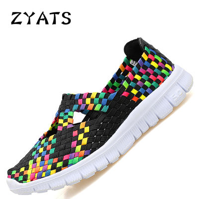 ZYATS รองเท้าแตะหญิงลำลองสำหรับผู้หญิงใส่ในฤดูร้อน Sepatu Kets Datar รองเท้าถักโลฟเฟอร์รองเท้าพื้นแบนสตรี