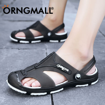 ORNGMALL ชุดรองเท้าแตะเบาโทรองเท้าแตะแฟชั่นด้านล่างที่อ่อนนุ่มกันลื่นรองเท้าแตะชายหาด40-45สำหรับฤดูร้อนรองเท้าแบบมีรูระบายรองเท้าแตะสลิปเปอร์