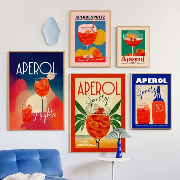 บาร์โมเดิร์นการ์ตูนบทคัดย่อ-wall-art-ภาพวาดผ้าใบพิมพ์สีชมพู-aperol-spritz-ไวน์โปสเตอร์ภาพคลับแฟชั่น-room-home-decor-new