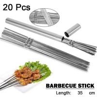 Skewers for Grilling Storage Tube Stainless Steel Barbecue Skewer BBQ Needle Sticks Metal Flat Forks for Kitchen Camping Gadgets Cooking Utensils