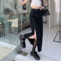 กระโปรงยีนส์สาวอวบ ผ่าข้างS-5xl   ยีนส์ผู้หญิงแฟชั่น Denim Skirt Slit of Women