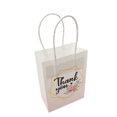 24/48pcs Portable Kraft Paper Bags with Ribbons White Thank You Gift Packaging Bag for Wedding Birthday Party Simple Candy Bags Tapestries Hangings