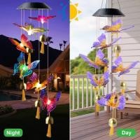 New Solar Power Wind Bells Chime Crystal Ball Hummingbird Butterfly Dragonfly Waterproof Outdoor Light for Patio Yard Garde