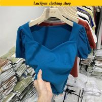 COD dsdgfhgfsdsss [Ready Stock]Womens cotton Bubble Sleeve T-shirt 2023 Summer High waist versatile girl short sleeve