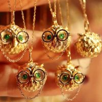 Lovely Owl 14K Gold Plated Green Gemstone Necklace For Women 925 Sterling Silver Fine Jewelry Gift