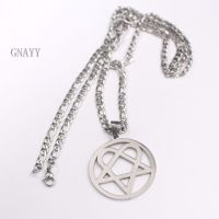 Punk Jewelry Him Necklace Stainless Steel Heartagram Pendant Merch Logo Symbol 24" Curb Chain