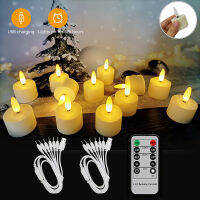 12PCS LED Rechargeable Tealight With USB Timer Remote Flameless Flicker Christmas Candles Valentine Day Home Decoration Candle