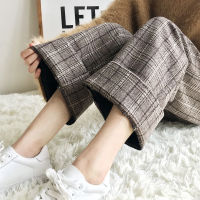 Bella Philosophy Autumn Winter Woolen Plaid Female Pants Women Elastic High Waist Pant Plus Size Harajuku Wide Leg Lady Trousers