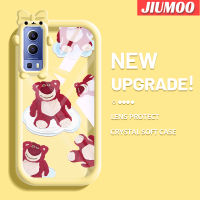 เคส JIUMOO สำหรับ VIVO Y72 5G Y52 5G Y75s 5G เคสการ์ตูนซนหมีสตรอเบอร์รี่สีสันสดใสน่ารักมอนสเตอร์กล้องนิ่มสำหรับเลนส์กันกระแทกแบบใสเคสมือถือความคิดสร้างสรรค์โปร่งใสเรียบง่ายฝาครอบป้องกันซิลิโคน