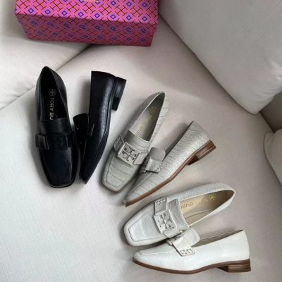 2023 new Tory Burch Ladys 2022 Three Colors Crocodile grain cow leather soft and comfortable low-heeled loafers commuter shoes