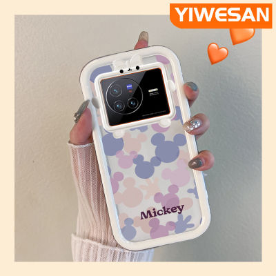 เคส Chenyyyka สำหรับ VIVO X80การ์ตูนน่ารักสีม่วงชมพูมิกกี้เมาส์สีสันสดใสขอบเคสโทรศัพท์โปร่งใสเลนส์กล้องถ่ายรูปมอนสเตอร์ตัวเล็กเคสกันกระแทกกันกระแทก