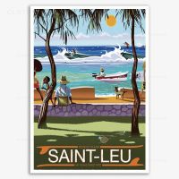 Carteles De Viaje Vintage De La Isla De Reunión Francesa,Pinturas En Lienzo,imágenes Artísticas ผนัง Modulares Para Decoración Del Hogar De La Sala De Estar ผ้าใบพิมพ์1ชิ้นภายในกรอบหรือไร้กรอบ (ขนาดของภาพสามารถปรับแต่งได้)