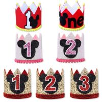 1 2 Years Old Birthday Hat Baby Shower Decorative Headband Mickey Minnie Party Crown Hat Gold Red Black Birthday Crown Party Hat