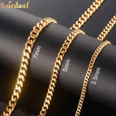 【CW】3.5/5/7mm Hot Sale Stainless Steel Gold Color Cuban Chain Necklace for Men and Women