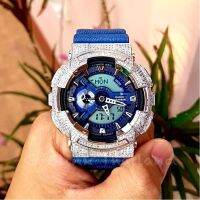 ของแท้ ?% นาฬิกา Casio G-Shock รุ่น GA-110 ยีนส์น้ำเงิน คัสต้อม แต่งบลิ๊งเงิน กรอบเพชร Bling Blink