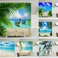 【YD】 Beach Sea Trees Shower Curtains Scenery 3d With Hooks Decoration Washable