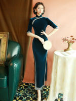 Velvet cheongsam young girl modified version of the long temperament elegant retro yuan Chinese dress