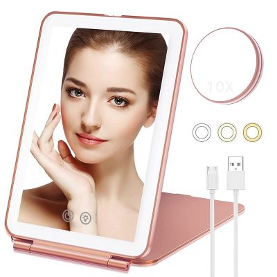 19.2x13x1.7cm Portable Folding Mirror Lighted Mirror 3 Colors Light Modes Usb Makeup Dressing Table Mirror Travel Mirrors
