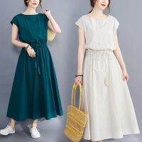 Cotton and hemp dress womens middle and long skirt