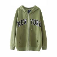 เสื้อกันหนาวมีฮู้ดแต่งซิป New York มีซิป