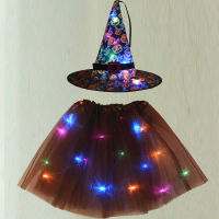 Led Kids Girls Glow Spider Web Cobweb Hat light up Tutu Skirt Wizard Witch Costume Party Gift Cosplay Wedding Birthday Ramadan