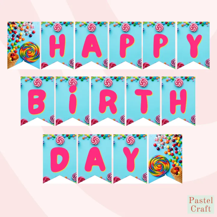 Candy Customized Happy Birthday Party Banner / Banderitas / Bunting ...