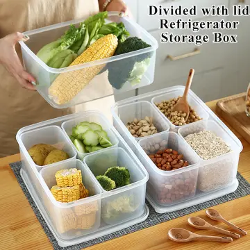 4 Grids Food Fruit Storage Box Portable Compartment Refrigerator Freezer