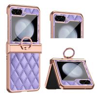 Electroplated Ring PU Leather Phone Case For Samsung Galaxy Z Flip 5 4 3 Flip5 Flip4 Flip3 5G Shockproof  Holder  Cover