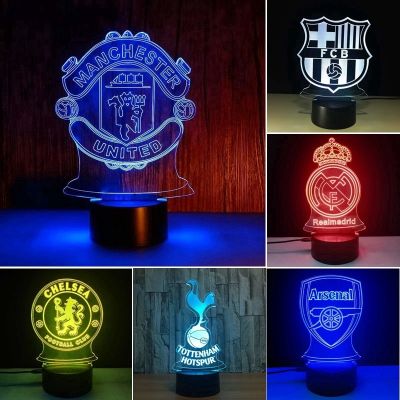 IN STOCK 3D Night Light Real Madrid Liverpool Manchester Lamp 7 Colors Changing USB Lights Gift Football Club