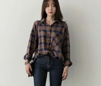 2021Plaid Vintage Cotton Shirt Spring femme Casual Tops Women Long sleeve Linen Cotton Girls Blouse New Women Blouses femme