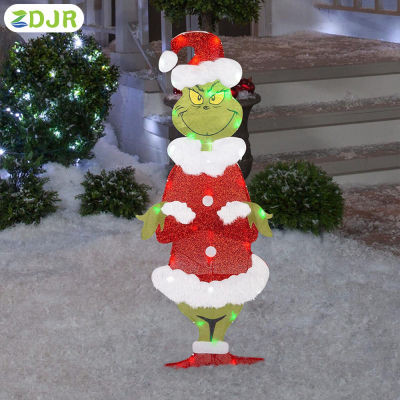 ZDJR คริสมาสต์นำ Grinch หัวปลั๊กสายดิน LED ในสวนคริสต์มาสป้ายลานทางเท้าสนามหลังบ้าน