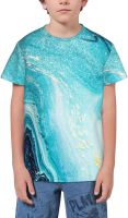 Gold Marble Abstract Blue and Waves T- Shirt Short Novelty for Boys and Girl