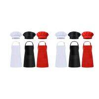 12 Pcs Kids Aprons and Hats Set Children Chef Aprons for Cooking Baking Painting Aprons White + Black + Red