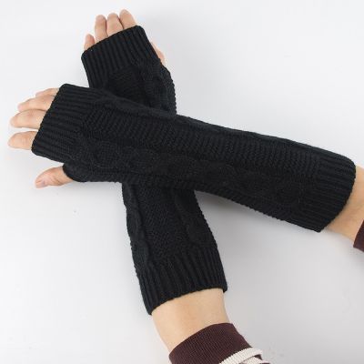 Fashion Women Winter Arm Warmers Fingerless Long Knitted Solid Gloves Warm Mittens Elbow Sleeves Cover Wrist Cover Winter Gloves
