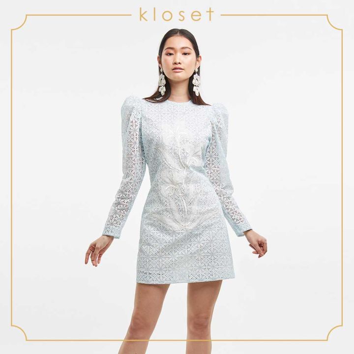 kloset-lace-mini-dress-with-floral-embroidered-aw19-d015-เสื้อผ้าผู้หญิง-เสื้อผ้าแฟชั่น-เดรสแฟชั่น-เดรสผ้าลูกไม้