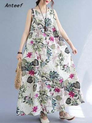 【HOT】❈♠ sleeveless linen vintage floral new dresses for women casual loose maxi long summer dress elegant 2023