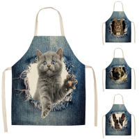 CAT Dog ผ้ากันเปื้อนครัวผ้าฝ้ายลินิน unisex ผ้ากันเปื้อนอาหารค่ำครัว bibs ตลก pinafore เครื่องมือทำความสะอาดเบเกอรี่ accessore delantal