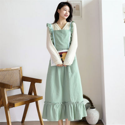 Apron For Kitchen Accessories Cotton Linen Long Aprons Dress For Women Cooking Baking Flower Shop Painting Garden Work Clean